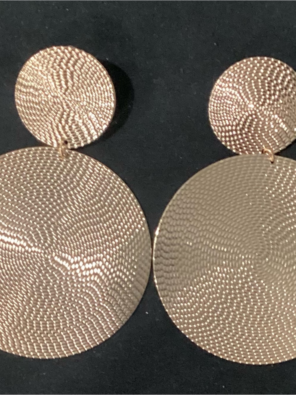Gold Textured Double Disc Drop Earrings - Women's Fashion Jewelry